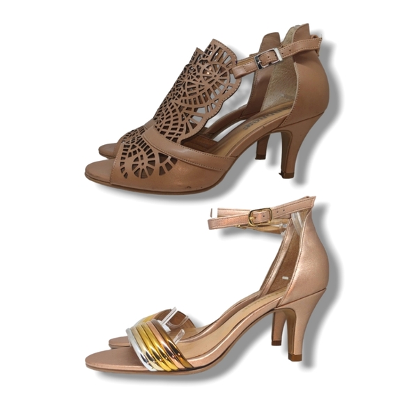 ANDREA FENZI Shoes - Andrea | Laser Cut & Gold Accent Tan Heels Bundle of 2 Women's Size 7